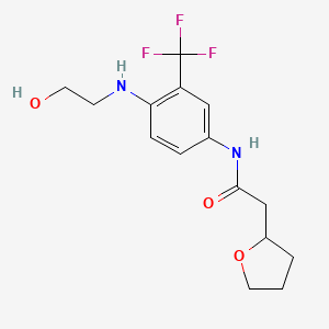 molecular formula C15H19F3N2O3 B7307776 N-[4-(2-hydroxyethylamino)-3-(trifluoromethyl)phenyl]-2-(oxolan-2-yl)acetamide 