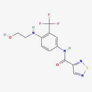 molecular formula C12H11F3N4O2S B7307787 N-[4-(2-hydroxyethylamino)-3-(trifluoromethyl)phenyl]-1,2,5-thiadiazole-3-carboxamide 