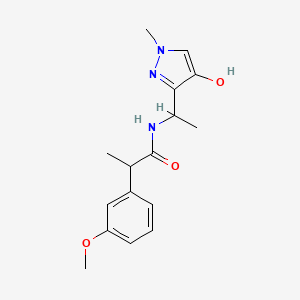 molecular formula C16H21N3O3 B7307830 N-[1-(4-hydroxy-1-methylpyrazol-3-yl)ethyl]-2-(3-methoxyphenyl)propanamide 