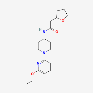 molecular formula C18H27N3O3 B7307976 N-[1-(6-ethoxypyridin-2-yl)piperidin-4-yl]-2-(oxolan-2-yl)acetamide 