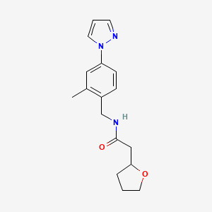 molecular formula C17H21N3O2 B7308013 N-[(2-methyl-4-pyrazol-1-ylphenyl)methyl]-2-(oxolan-2-yl)acetamide 