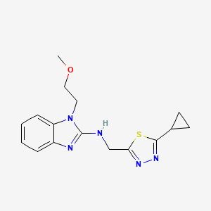 molecular formula C16H19N5OS B7308197 N-[(5-cyclopropyl-1,3,4-thiadiazol-2-yl)methyl]-1-(2-methoxyethyl)benzimidazol-2-amine 