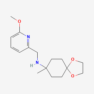 molecular formula C16H24N2O3 B7308200 N-[(6-methoxypyridin-2-yl)methyl]-8-methyl-1,4-dioxaspiro[4.5]decan-8-amine 