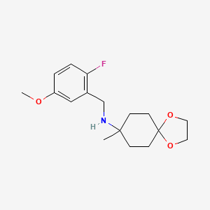molecular formula C17H24FNO3 B7308204 N-[(2-fluoro-5-methoxyphenyl)methyl]-8-methyl-1,4-dioxaspiro[4.5]decan-8-amine 