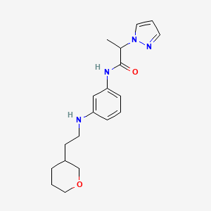 molecular formula C19H26N4O2 B7308216 N-[3-[2-(oxan-3-yl)ethylamino]phenyl]-2-pyrazol-1-ylpropanamide 