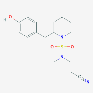 molecular formula C16H23N3O3S B7308301 N-(2-cyanoethyl)-2-[(4-hydroxyphenyl)methyl]-N-methylpiperidine-1-sulfonamide 