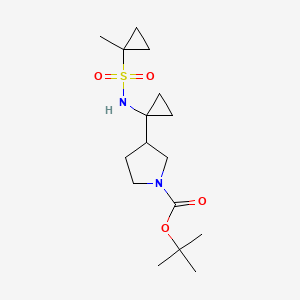 molecular formula C16H28N2O4S B7308365 Tert-butyl 3-[1-[(1-methylcyclopropyl)sulfonylamino]cyclopropyl]pyrrolidine-1-carboxylate 