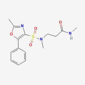 molecular formula C15H19N3O4S B7308490 N-methyl-3-[methyl-[(2-methyl-5-phenyl-1,3-oxazol-4-yl)sulfonyl]amino]propanamide 
