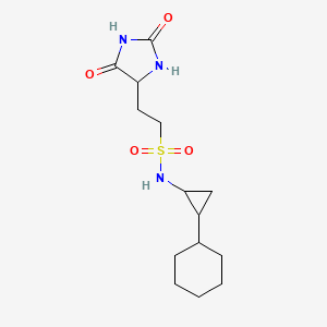 molecular formula C14H23N3O4S B7308538 N-(2-cyclohexylcyclopropyl)-2-(2,5-dioxoimidazolidin-4-yl)ethanesulfonamide 