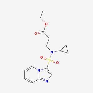 molecular formula C15H19N3O4S B7308576 Ethyl 3-[cyclopropyl(imidazo[1,2-a]pyridin-3-ylsulfonyl)amino]propanoate 