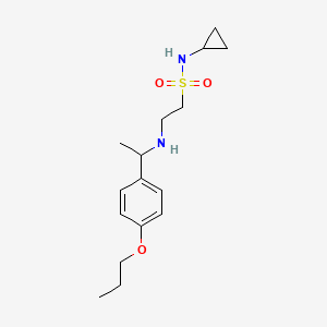 molecular formula C16H26N2O3S B7309043 N-cyclopropyl-2-[1-(4-propoxyphenyl)ethylamino]ethanesulfonamide 