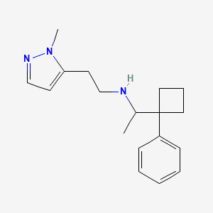 molecular formula C18H25N3 B7309063 N-[2-(2-methylpyrazol-3-yl)ethyl]-1-(1-phenylcyclobutyl)ethanamine 