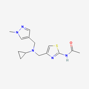 molecular formula C14H19N5OS B7309213 N-[4-[[cyclopropyl-[(1-methylpyrazol-4-yl)methyl]amino]methyl]-1,3-thiazol-2-yl]acetamide 