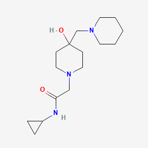 molecular formula C16H29N3O2 B7309293 N-cyclopropyl-2-[4-hydroxy-4-(piperidin-1-ylmethyl)piperidin-1-yl]acetamide 