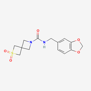 molecular formula C14H16N2O5S B7309572 N-(1,3-benzodioxol-5-ylmethyl)-2,2-dioxo-2lambda6-thia-6-azaspiro[3.3]heptane-6-carboxamide 