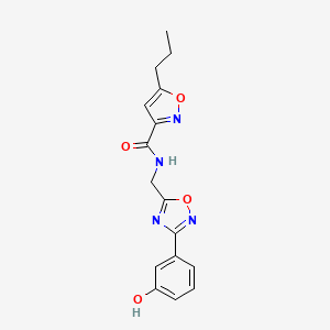 molecular formula C16H16N4O4 B7310088 N-[[3-(3-hydroxyphenyl)-1,2,4-oxadiazol-5-yl]methyl]-5-propyl-1,2-oxazole-3-carboxamide 