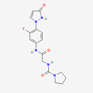 molecular formula C16H18FN5O3 B7310206 N-[2-[3-fluoro-4-(5-oxo-1H-pyrazol-2-yl)anilino]-2-oxoethyl]pyrrolidine-1-carboxamide 