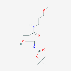 molecular formula C17H30N2O5 B7310520 Tert-butyl 3-hydroxy-3-[1-(3-methoxypropylcarbamoyl)cyclobutyl]azetidine-1-carboxylate 