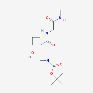 molecular formula C16H27N3O5 B7310527 Tert-butyl 3-hydroxy-3-[1-[[2-(methylamino)-2-oxoethyl]carbamoyl]cyclobutyl]azetidine-1-carboxylate 