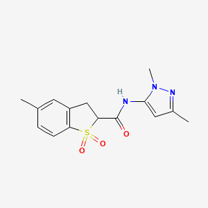 molecular formula C15H17N3O3S B7310585 N-(2,5-dimethylpyrazol-3-yl)-5-methyl-1,1-dioxo-2,3-dihydro-1-benzothiophene-2-carboxamide 