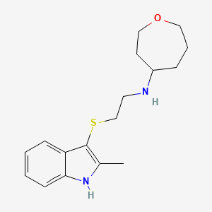 molecular formula C17H24N2OS B7310617 N-[2-[(2-methyl-1H-indol-3-yl)sulfanyl]ethyl]oxepan-4-amine 