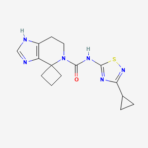 molecular formula C15H18N6OS B7310669 N-(3-cyclopropyl-1,2,4-thiadiazol-5-yl)spiro[6,7-dihydro-1H-imidazo[4,5-c]pyridine-4,1'-cyclobutane]-5-carboxamide 