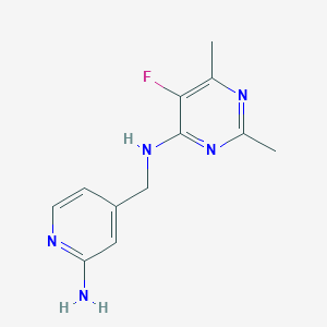 molecular formula C12H14FN5 B7310963 N-[(2-aminopyridin-4-yl)methyl]-5-fluoro-2,6-dimethylpyrimidin-4-amine 