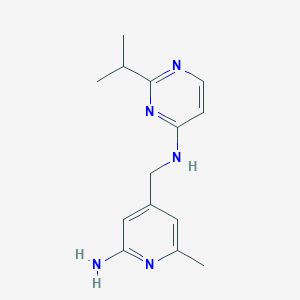 molecular formula C14H19N5 B7310994 N-[(2-amino-6-methylpyridin-4-yl)methyl]-2-propan-2-ylpyrimidin-4-amine 