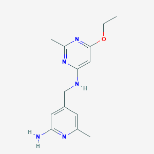 molecular formula C14H19N5O B7311008 N-[(2-amino-6-methylpyridin-4-yl)methyl]-6-ethoxy-2-methylpyrimidin-4-amine 