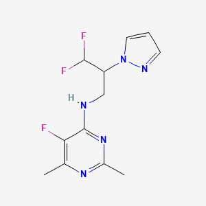 molecular formula C12H14F3N5 B7311233 N-(3,3-difluoro-2-pyrazol-1-ylpropyl)-5-fluoro-2,6-dimethylpyrimidin-4-amine 