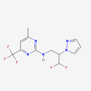 molecular formula C12H12F5N5 B7311239 N-(3,3-difluoro-2-pyrazol-1-ylpropyl)-4-methyl-6-(trifluoromethyl)pyrimidin-2-amine 