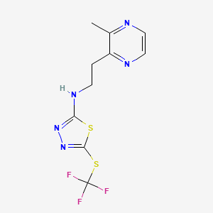 molecular formula C10H10F3N5S2 B7311355 N-[2-(3-methylpyrazin-2-yl)ethyl]-5-(trifluoromethylsulfanyl)-1,3,4-thiadiazol-2-amine 