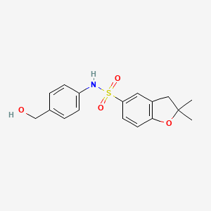molecular formula C17H19NO4S B7311377 N-[4-(hydroxymethyl)phenyl]-2,2-dimethyl-3H-1-benzofuran-5-sulfonamide 