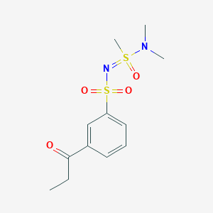 molecular formula C12H18N2O4S2 B7311408 N-(dimethylamino-methyl-oxo-lambda6-sulfanylidene)-3-propanoylbenzenesulfonamide 