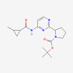 molecular formula C18H26N4O3 B7311475 Tert-butyl 2-[4-[(2-methylcyclopropanecarbonyl)amino]pyrimidin-2-yl]pyrrolidine-1-carboxylate 