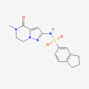 molecular formula C16H18N4O3S B7311566 N-(5-methyl-4-oxo-6,7-dihydropyrazolo[1,5-a]pyrazin-2-yl)-2,3-dihydro-1H-indene-5-sulfonamide 