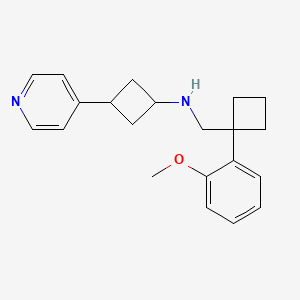 molecular formula C21H26N2O B7312066 N-[[1-(2-methoxyphenyl)cyclobutyl]methyl]-3-pyridin-4-ylcyclobutan-1-amine 