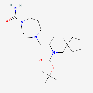 molecular formula C21H38N4O3 B7312284 Tert-butyl 8-[(4-carbamoyl-1,4-diazepan-1-yl)methyl]-7-azaspiro[4.5]decane-7-carboxylate 