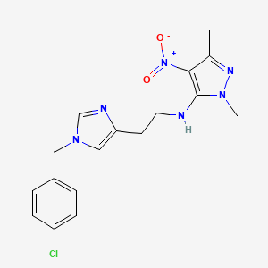 molecular formula C17H19ClN6O2 B7312338 N-[2-[1-[(4-chlorophenyl)methyl]imidazol-4-yl]ethyl]-2,5-dimethyl-4-nitropyrazol-3-amine 