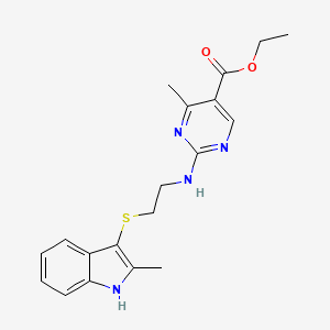molecular formula C19H22N4O2S B7312538 ethyl 4-methyl-2-[2-[(2-methyl-1H-indol-3-yl)sulfanyl]ethylamino]pyrimidine-5-carboxylate 