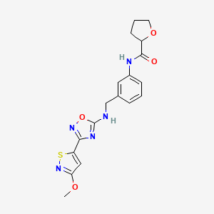 molecular formula C18H19N5O4S B7312565 N-[3-[[[3-(3-methoxy-1,2-thiazol-5-yl)-1,2,4-oxadiazol-5-yl]amino]methyl]phenyl]oxolane-2-carboxamide 