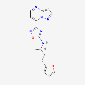 molecular formula C16H16N6O2 B7312574 N-[4-(furan-2-yl)butan-2-yl]-3-pyrazolo[1,5-a]pyrimidin-7-yl-1,2,4-oxadiazol-5-amine 