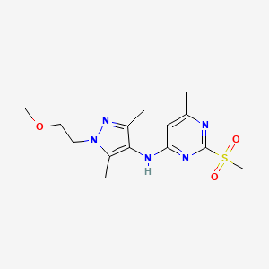 molecular formula C14H21N5O3S B7313679 N-[1-(2-methoxyethyl)-3,5-dimethylpyrazol-4-yl]-6-methyl-2-methylsulfonylpyrimidin-4-amine 