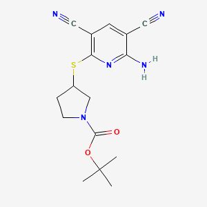 molecular formula C16H19N5O2S B7314171 Tert-butyl 3-(6-amino-3,5-dicyanopyridin-2-yl)sulfanylpyrrolidine-1-carboxylate 