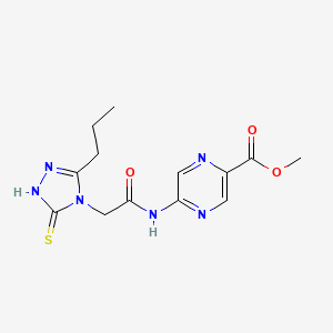 molecular formula C13H16N6O3S B7314234 methyl 5-[[2-(3-propyl-5-sulfanylidene-1H-1,2,4-triazol-4-yl)acetyl]amino]pyrazine-2-carboxylate 