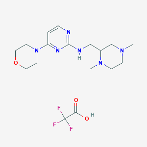molecular formula C17H27F3N6O3 B7314315 N-[(1,4-dimethylpiperazin-2-yl)methyl]-4-morpholin-4-ylpyrimidin-2-amine;2,2,2-trifluoroacetic acid 