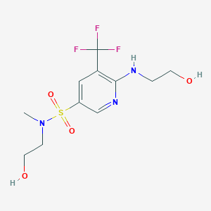 molecular formula C11H16F3N3O4S B7314754 N-(2-hydroxyethyl)-6-(2-hydroxyethylamino)-N-methyl-5-(trifluoromethyl)pyridine-3-sulfonamide 