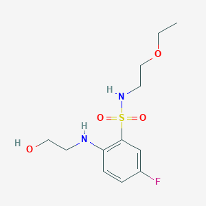 molecular formula C12H19FN2O4S B7314862 N-(2-ethoxyethyl)-5-fluoro-2-(2-hydroxyethylamino)benzenesulfonamide 