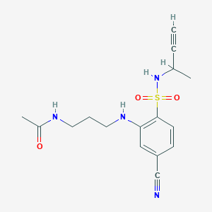 molecular formula C16H20N4O3S B7315078 N-[3-[2-(but-3-yn-2-ylsulfamoyl)-5-cyanoanilino]propyl]acetamide 