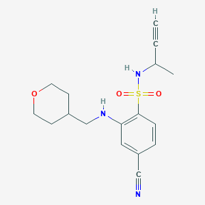 molecular formula C17H21N3O3S B7315137 N-but-3-yn-2-yl-4-cyano-2-(oxan-4-ylmethylamino)benzenesulfonamide 